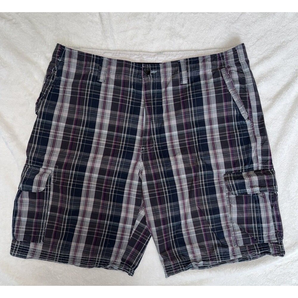 Roundtree & Yorke‎ Men's Cargo Shorts Size 40 Plaid 100% Cotton Multi-Color Gray